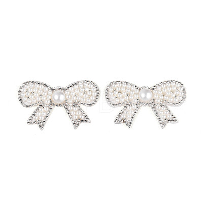 Bowknot Hotfix Rhinestone & Imitation Pearl Trimming DIY-T004-02-1
