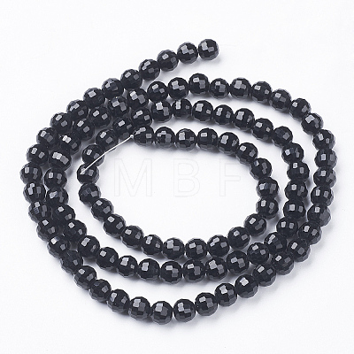 Faceted Black Glass Round Bead Strands X-GLAA-R095-6mm-08-1