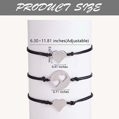 3Pcs 3 Style 430 Stainless Steel Heart Link Bracelets Set JB721A-1
