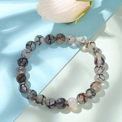Natural Dragon Veins Agate Beaded Stretch Bracelets X-BJEW-Q692-02C-1