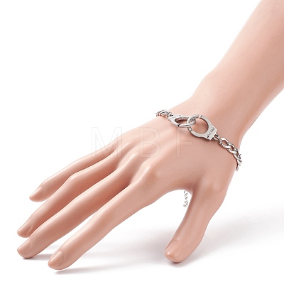 201 Stainless Steel Handcuff Link Bracelet with Curb Chains for Men Women BJEW-TA00172-1