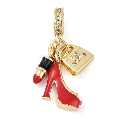 Rack Plating Brass Clear Cubic Zirconia Makeup European Dangle Charms LS-KK-P287-34A-G-1