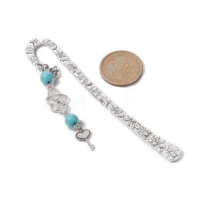 Mother's Day Key & Infinity Love Heart Pendant Bookmark with Synthetic Imperial Jasper AJEW-JK00259-06-1