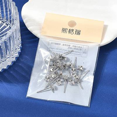 SHEGRACE Brass Clear Cubic Zirconia Square Stud Earring Findings XGR0103P-115P-1