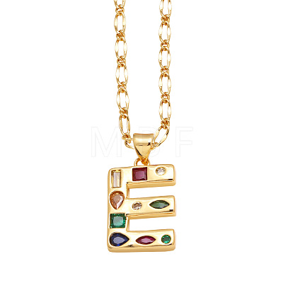 Brass Pave Colorful Cubic Zirconia Initial Pendant Necklaces FS-WG26597-05-1