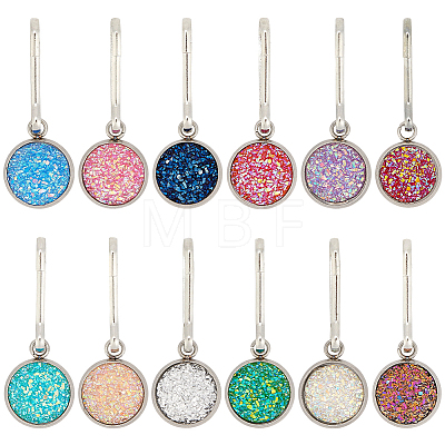 12Pcs Flat Round Alloy Resin Zipper Pulls Charms FIND-CY0002-31-1