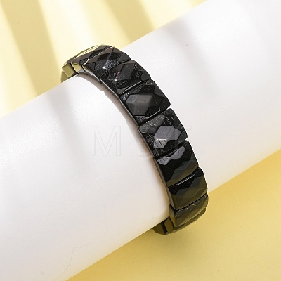 Natural Black Agate Beaded Stretch Bracelets for Unisex G-K303-02I-1