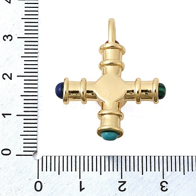 Brass with Synthetic Malachite & Turquoise and ABS Plastic Pearl Pendants KK-L267-02G-1