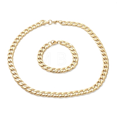 Ion Plating(IP) 304 Stainless Steel Cuban Link Chain Bracelets & Necklaces Jewelry Sets SJEW-B019-03E-G-1