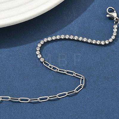 304 Stainless Steel Paperclip Chain & Rhinestone Cup Chains  Bracelets for Women BJEW-D456-06P-1