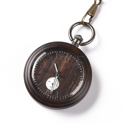 Ebony Wood Pocket Watch with Brass Curb Chain and Clips WACH-D017-A10-01AB-1