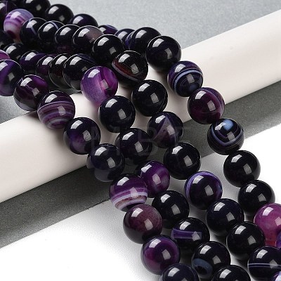 Natural Striped Agate/Banded Agate Beads Strands G-Z060-A01-C12-1