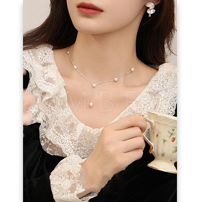 925 Sterling Silver with Natural Freshwater Pearl Potato Link Chain Y Necklaces for Women FS-WG86156-01-1