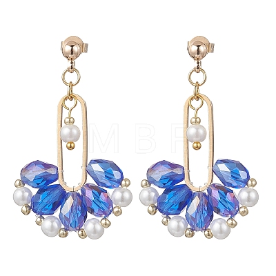 Fan Glass Dangle Stud Earrings EJEW-MZ00674-03-1