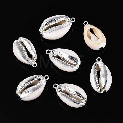 Electroplated Natural Cowrie Shell Pendants SSHEL-T017-36-1