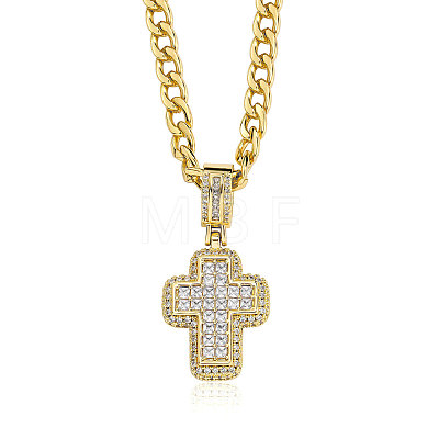 Brass Micro Pave Clear Cubic Zirconia Cubic Zirconia Cross Pendant Twisted Chain Necklaces for Women FS-WGE1C81-03-1