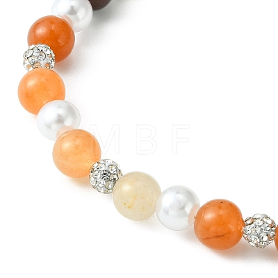 Natural Mixed Gemstone & ABS Plastic Pearl Beaded Stretch Bracelet BJEW-JB09520-1