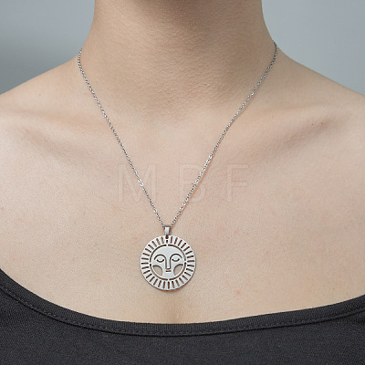 Non-Tarnish 201 Stainless Steel Hollow Sun Pendant Necklace NJEW-OY001-72-1