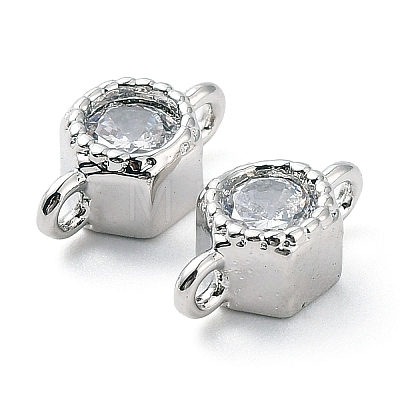 Rack Plating Brass Pave Clear Cubic Zirconia Connector Charms KK-C035-02P-1