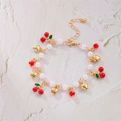 Alloy Enamel & Plastic Pearl & Heart CCB Plastic & Glass Charm Bracelets for Women FS-WG6C398-03-1