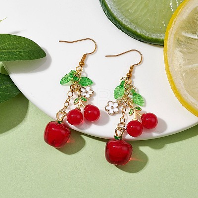Red Glass Dangle Earrings EJEW-JE05729-01-1