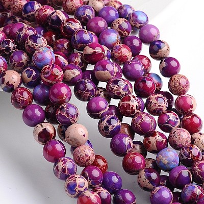 Dyed & Heated Natural Imperial Jasper Round Bead Strands G-M274-03-6mm-1