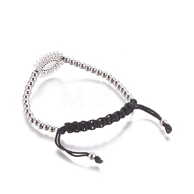 Adjustable 304 Stainless Steel Braided Beaded Bracelets BJEW-L655-014-1
