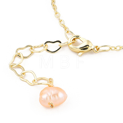 Natural Strawberry Quartz & Pearl Beaded Whale Tail Pendant Necklace with Brass Cable Chains for Women NJEW-T015-02G-1