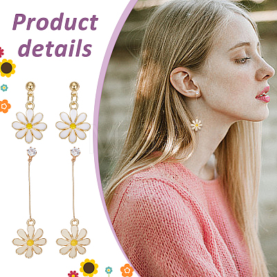 ANATTASOUL 4 Pairs 4 Styles Flower Alloy Enamel Dangle Earrings for Women EJEW-AN0004-52-1