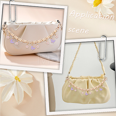 2Pcs Alloy Enamel Lilac Butterfly and Pink Flower Pendant Aluminum Bag Decorative Chains HJEW-BBC0001-38-1