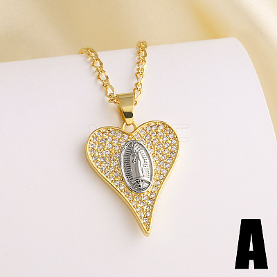 Brass Micro Pave Clear Cubic Zirconia Two Tone Heart Pendant Necklaces WGF7FF4-01-1