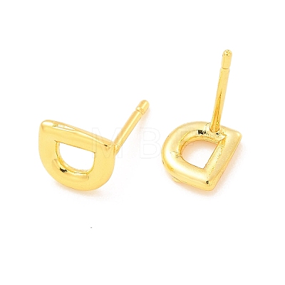 Brass Hollow Out Initial Letter Stud Earrings for Women EJEW-A044-01G-D-1