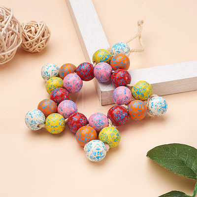 Fashewelry 80Pcs 8 Colors Printed Natural Wood Beads WOOD-FW0001-08-1