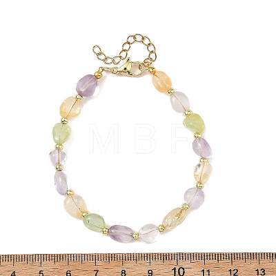 Natural Multi Color Quartz & Brass Nuggets Beaded Bracelets BJEW-JB14230-1