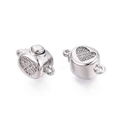 Brass Micro Pave Clear Cubic Zirconia Box Clasps KK-Q074-08P-1