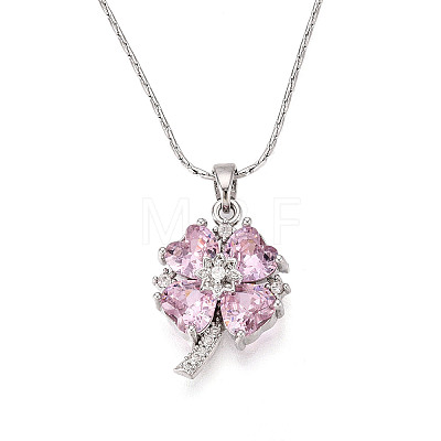 Brass Cubic Zirconia Clover Pendant 304 Stainless Steel
Chain Necklaces NJEW-T018-03P-1