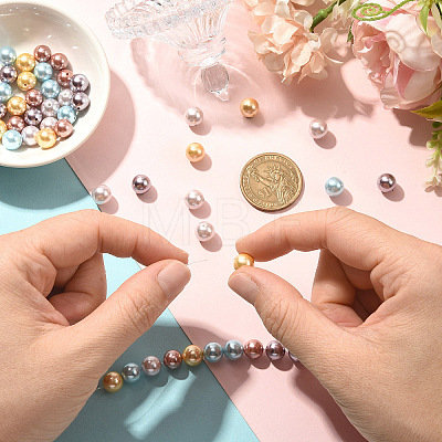 50Pcs 5 Colors Electroplated Shell Pearl Beads BSHE-YW0001-23-1