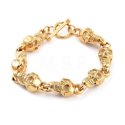 Halloween PVD Vacuum Plating 304 Stainless Steel Skull Link Chain Bracelets for Women Men BJEW-L461-02G-02-1-1