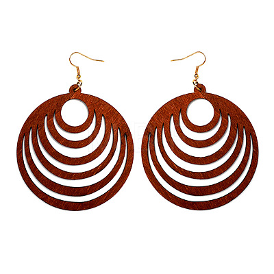 Hollow Out Flat Round Wood Dangle Earrings FS-WGEA979-03-1