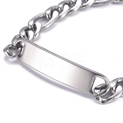 304 Stainless Steel Figaro Chain ID Bracelets BJEW-G631-03P-1