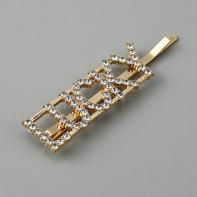 Word LUCKY Alloy Rhinestone Hair Bobby Pins FIND-WH0152-34C-KCG-1