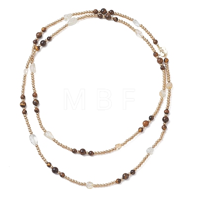 Round Natural Tiger Eye & Nuggets Topaz Beaded Wrap Long Necklaces NJEW-JN05907-01-1