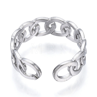 304 Stainless Steel Curb Chains Shape Open Cuff Ring RJEW-N040-38-1