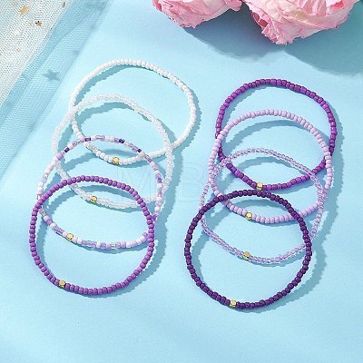 8Pcs Glass Seed Beads Stretch Bracelets for Women BJEW-MZ00270-1