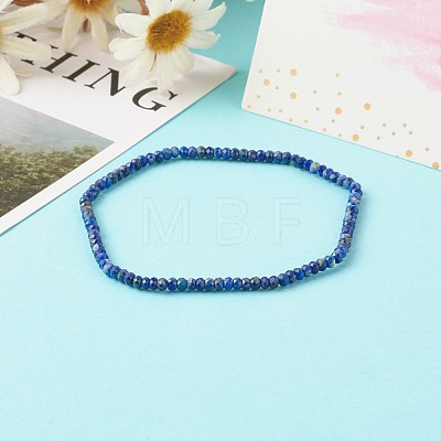 Faceted Rondelle Natural Lapis Lazuli Bead Stretch Bracelets BJEW-JB06383-08-1