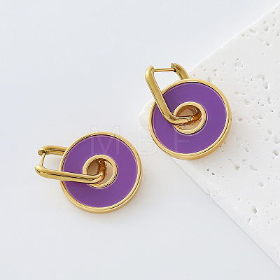 304 Stainless Steel Enamel Hoop Dangle Earrings for Women OP9359-2-1