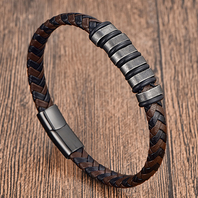 Braided Imitation Leather Cord Bracelets with Black 316L Stainless Steel Magnetic Clasps for Men WGAC05A-01-1