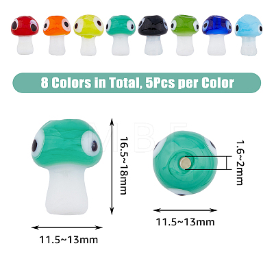 DICOSMETIC 40Pcs 8 Colors Handmade Evil Eye Lampwork Beads LAMP-DC0001-17-1