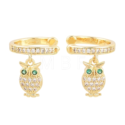 Owl Brass Micro Pave Cubic Zirconia Cuff Earrings EJEW-Z164-01G-1