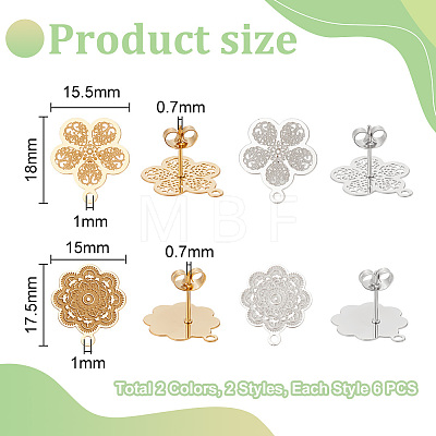 24Pcs 4 Style 304 Stainless Steel Stud Earring Findings STAS-UN0030-61-1